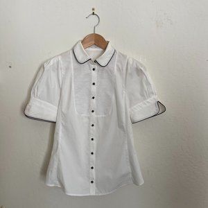 Anne Fontaine White Puff Sleeve Button Down Shirt